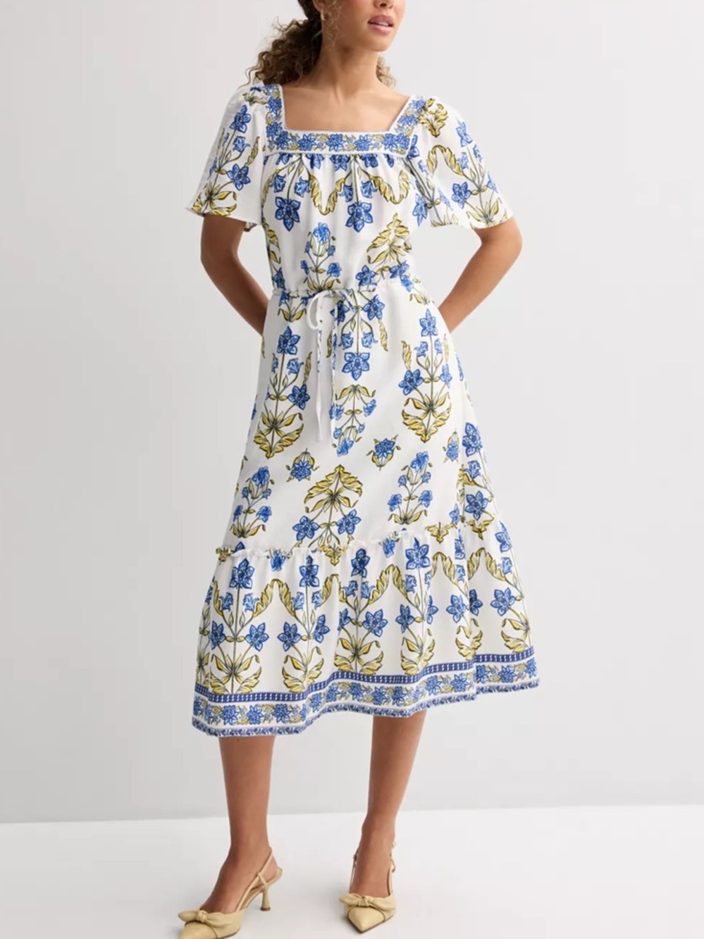 Draper James 100% Cotton Floral Midi Dress Blue White Cottagecore medium